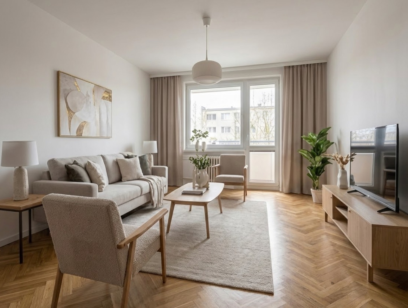 Návrh téhož pokoje po home stagingu: světlý, vzdušný, připravený k focení